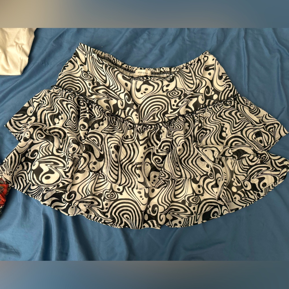 Black and White Ruffle Mini Skirt Yin Yang